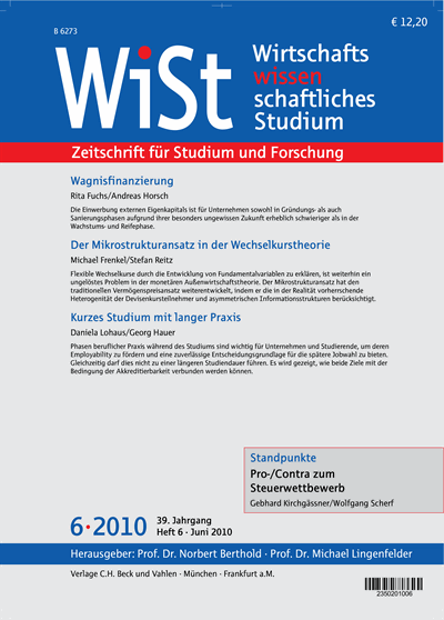 Cover der Ausgabe: WiSt - Wirtschaftswissenschaftliches Studium Jahrgang 39 (2010), Heft 6