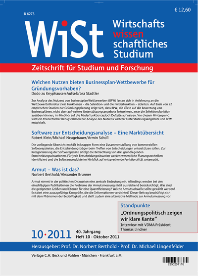 Cover der Ausgabe: WiSt - Wirtschaftswissenschaftliches Studium Jahrgang 40 (2011), Heft 10