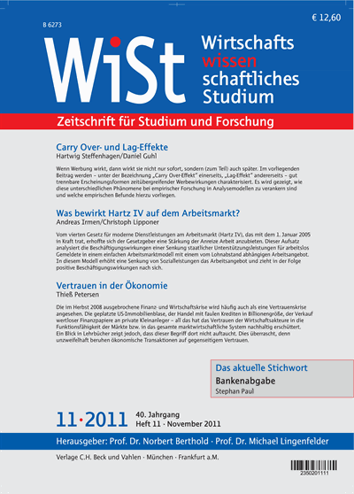 Cover der Ausgabe: WiSt - Wirtschaftswissenschaftliches Studium Jahrgang 40 (2011), Heft 11