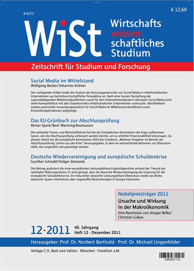 Cover der Ausgabe: WiSt - Wirtschaftswissenschaftliches Studium Jahrgang 40 (2011), Heft 12