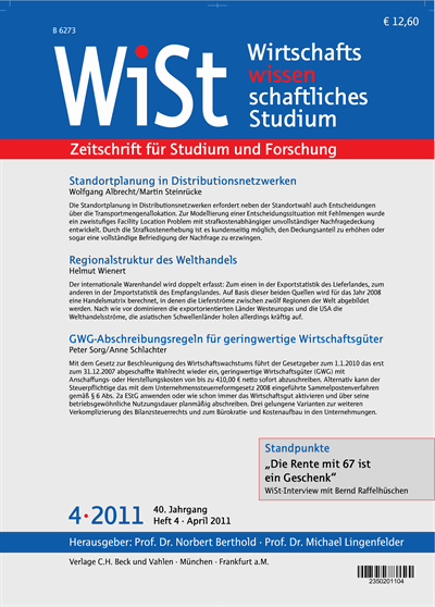 Cover der Ausgabe: WiSt - Wirtschaftswissenschaftliches Studium Jahrgang 40 (2011), Heft 4