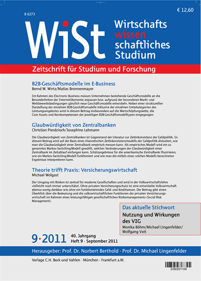 Cover der Ausgabe: WiSt - Wirtschaftswissenschaftliches Studium Jahrgang 40 (2011), Heft 9