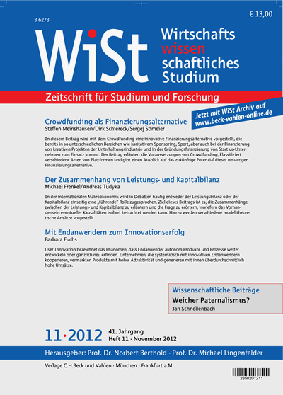 Cover der Ausgabe: WiSt - Wirtschaftswissenschaftliches Studium Jahrgang 41 (2012), Heft 11