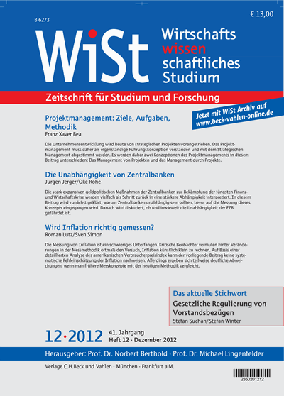Cover der Ausgabe: WiSt - Wirtschaftswissenschaftliches Studium Jahrgang 41 (2012), Heft 12