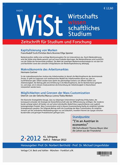 Cover der Ausgabe: WiSt - Wirtschaftswissenschaftliches Studium Jahrgang 41 (2012), Heft 2