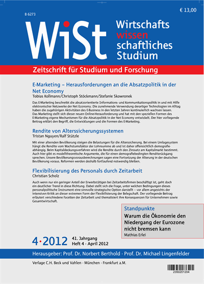 Cover der Ausgabe: WiSt - Wirtschaftswissenschaftliches Studium Jahrgang 41 (2012), Heft 4