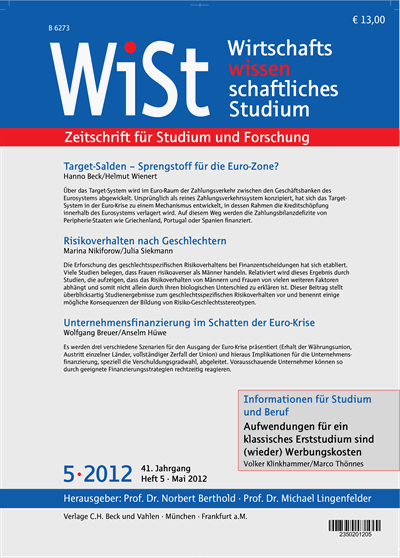 Cover der Ausgabe: WiSt - Wirtschaftswissenschaftliches Studium Jahrgang 41 (2012), Heft 5