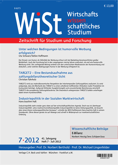 Cover der Ausgabe: WiSt - Wirtschaftswissenschaftliches Studium Jahrgang 41 (2012), Heft 7