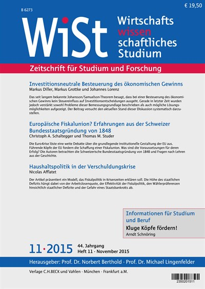 Cover der Ausgabe: WiSt - Wirtschaftswissenschaftliches Studium Jahrgang 44 (2015), Heft 11