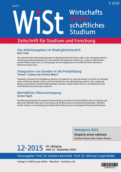 Cover der Ausgabe: WiSt - Wirtschaftswissenschaftliches Studium Jahrgang 44 (2015), Heft 12