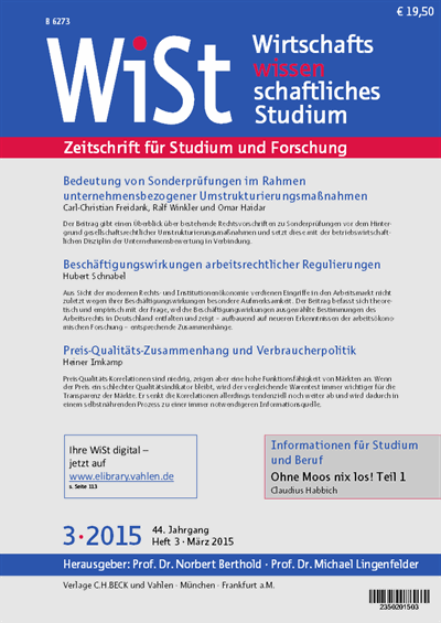 Cover der Ausgabe: WiSt - Wirtschaftswissenschaftliches Studium Jahrgang 44 (2015), Heft 3