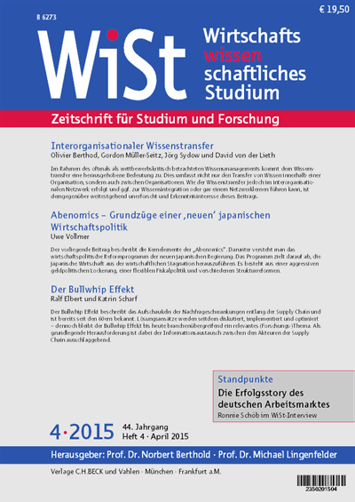 Cover der Ausgabe: WiSt - Wirtschaftswissenschaftliches Studium Jahrgang 44 (2015), Heft 4