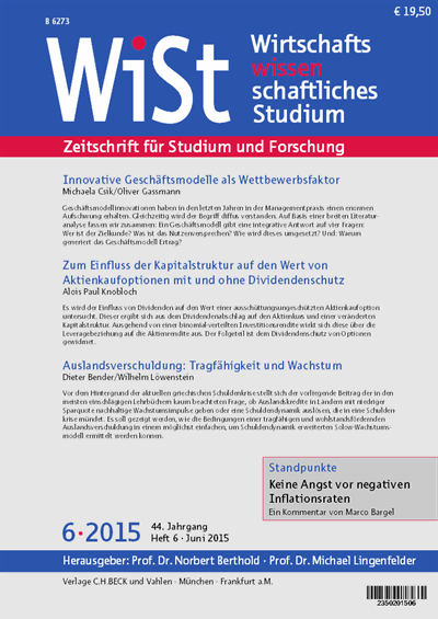 Cover der Ausgabe: WiSt - Wirtschaftswissenschaftliches Studium Jahrgang 44 (2015), Heft 6