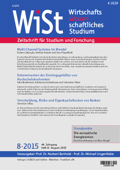 Cover der Ausgabe: WiSt - Wirtschaftswissenschaftliches Studium Jahrgang 44 (2015), Heft 8