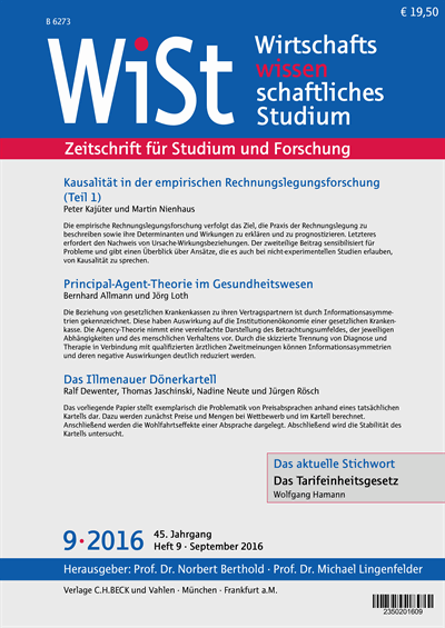 Cover der Ausgabe: WiSt - Wirtschaftswissenschaftliches Studium Jahrgang 45 (2016), Heft 09