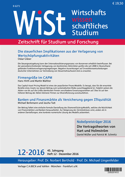 Cover der Ausgabe: WiSt - Wirtschaftswissenschaftliches Studium Jahrgang 45 (2016), Heft 12