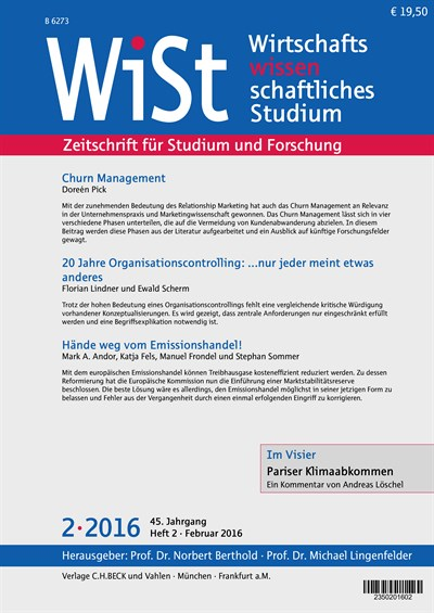 Cover der Ausgabe: WiSt - Wirtschaftswissenschaftliches Studium Jahrgang 45 (2016), Heft 2