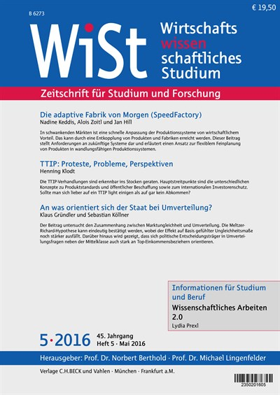 Cover der Ausgabe: WiSt - Wirtschaftswissenschaftliches Studium Jahrgang 45 (2016), Heft 5