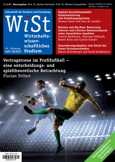 Cover der Ausgabe: WiSt - Wirtschaftswissenschaftliches Studium Jahrgang 46 (2017), Heft 10
