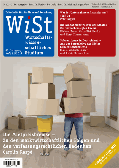 Cover der Ausgabe: WiSt - Wirtschaftswissenschaftliches Studium Jahrgang 46 (2017), Heft 12