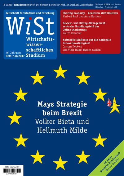 Cover der Ausgabe: WiSt - Wirtschaftswissenschaftliches Studium Jahrgang 46 (2017), Heft 7-8