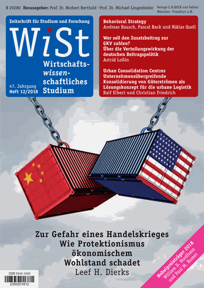 Cover der Ausgabe: WiSt - Wirtschaftswissenschaftliches Studium Jahrgang 47 (2018), Heft 12