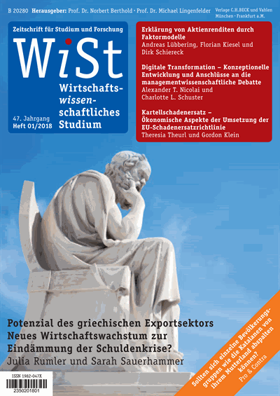 Cover der Ausgabe: WiSt - Wirtschaftswissenschaftliches Studium Jahrgang 47 (2018), Heft 1