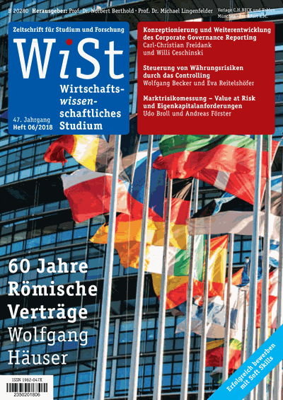 Cover der Ausgabe: WiSt - Wirtschaftswissenschaftliches Studium Jahrgang 47 (2018), Heft 6