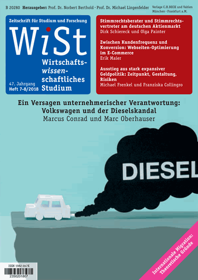Cover der Ausgabe: WiSt - Wirtschaftswissenschaftliches Studium Jahrgang 47 (2018), Heft 7-8