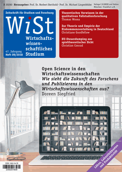 Cover der Ausgabe: WiSt - Wirtschaftswissenschaftliches Studium Jahrgang 47 (2018), Heft 9