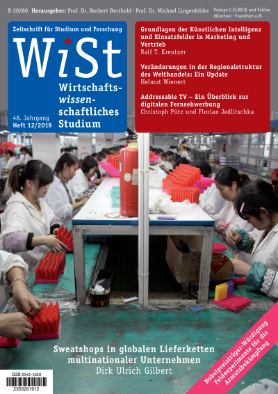 Cover der Ausgabe: WiSt - Wirtschaftswissenschaftliches Studium Jahrgang 48 (2019), Heft 12