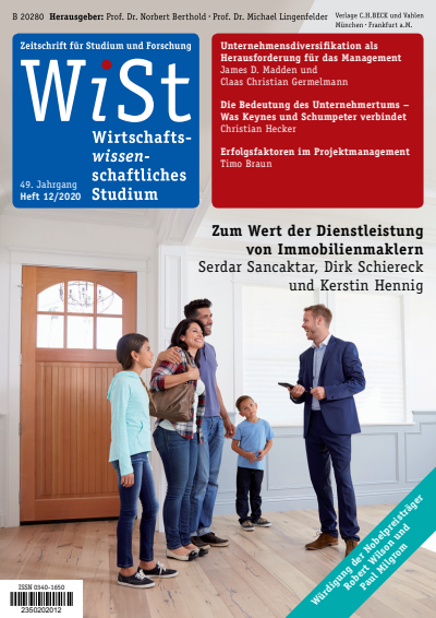Cover der Ausgabe: WiSt - Wirtschaftswissenschaftliches Studium Jahrgang 49 (2020), Heft 12