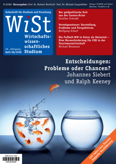 Cover der Ausgabe: WiSt - Wirtschaftswissenschaftliches Studium Jahrgang 49 (2020), Heft 6