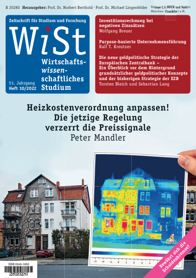 Cover der Ausgabe: WiSt - Wirtschaftswissenschaftliches Studium Jahrgang 51 (2022), Heft 10