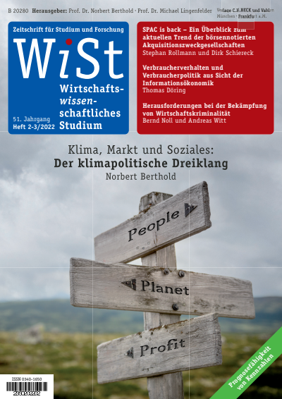 Cover der Ausgabe: WiSt - Wirtschaftswissenschaftliches Studium Jahrgang 51 (2022), Heft 2-3