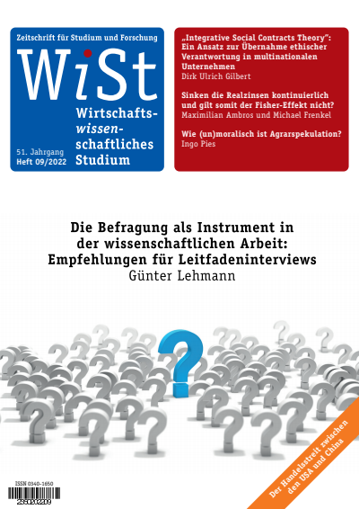Cover der Ausgabe: WiSt - Wirtschaftswissenschaftliches Studium Jahrgang 51 (2022), Heft 9