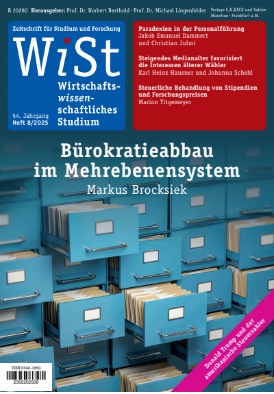 Cover der Ausgabe: WiSt - Wirtschaftswissenschaftliches Studium Jahrgang 54 (2025), Heft 8