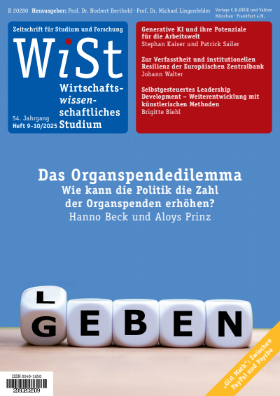 Cover der Ausgabe: WiSt - Wirtschaftswissenschaftliches Studium Jahrgang 54 (2025), Heft 9-10
