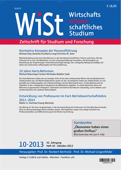 Cover der Ausgabe: WiSt - Wirtschaftswissenschaftliches Studium Jahrgang 42 (2013), Heft 10
