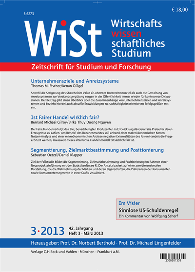 Cover der Ausgabe: WiSt - Wirtschaftswissenschaftliches Studium Jahrgang 42 (2013), Heft 3