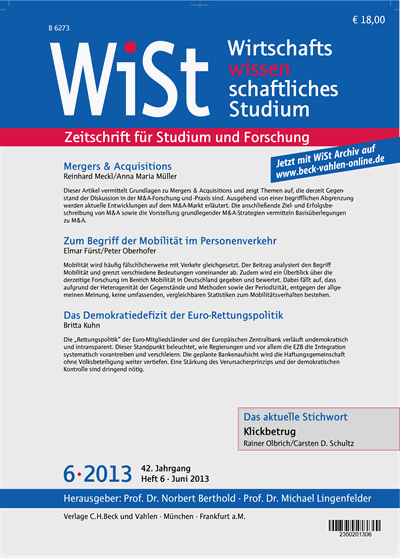 Cover der Ausgabe: WiSt - Wirtschaftswissenschaftliches Studium Jahrgang 42 (2013), Heft 6