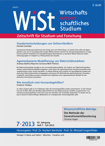 Cover der Ausgabe: WiSt - Wirtschaftswissenschaftliches Studium Jahrgang 42 (2013), Heft 7