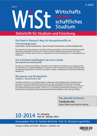 Cover der Ausgabe: WiSt - Wirtschaftswissenschaftliches Studium Jahrgang 43 (2014), Heft 10