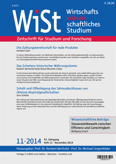 Cover der Ausgabe: WiSt - Wirtschaftswissenschaftliches Studium Jahrgang 43 (2014), Heft 11