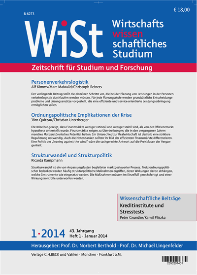 Cover der Ausgabe: WiSt - Wirtschaftswissenschaftliches Studium Jahrgang 43 (2014), Heft 1