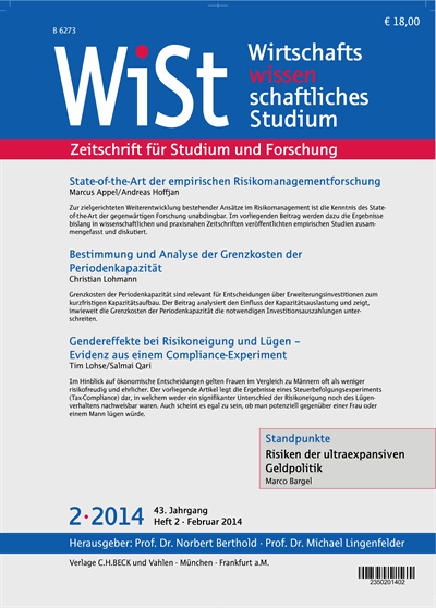 Cover der Ausgabe: WiSt - Wirtschaftswissenschaftliches Studium Jahrgang 43 (2014), Heft 2