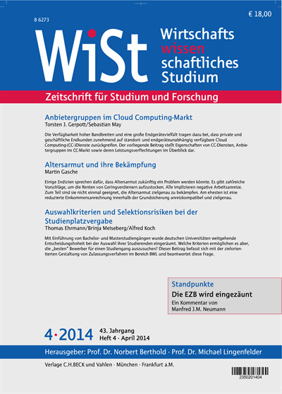 Cover der Ausgabe: WiSt - Wirtschaftswissenschaftliches Studium Jahrgang 43 (2014), Heft 4