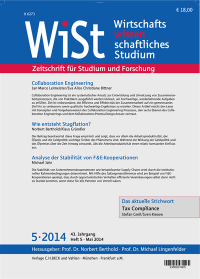 Cover der Ausgabe: WiSt - Wirtschaftswissenschaftliches Studium Jahrgang 43 (2014), Heft 5