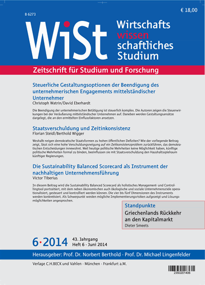 Cover der Ausgabe: WiSt - Wirtschaftswissenschaftliches Studium Jahrgang 43 (2014), Heft 6
