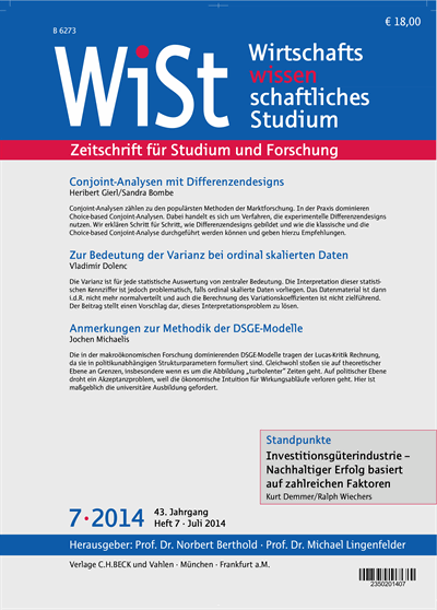 Cover der Ausgabe: WiSt - Wirtschaftswissenschaftliches Studium Jahrgang 43 (2014), Heft 7